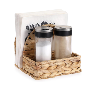 Porte-serviettes en jacinthe d'eau style ferme avec salière et poivrière intégrées, distributeur de serviettes sur pied fabriqué au Vietnam - Product Image 2