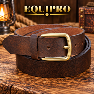 Ceinture en cuir de vachette véritable marron vintage pour homme Equipro avec boucle carrée en alliage à motif rayé, durable - Product Image 2