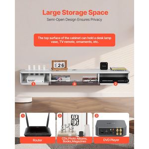 Mobile TV Moderno da 55 Pollici con Supporto a Parete, Centro Intrattenimento con Foro per Cavi, Mensola TV Sospesa e Mobile Contenitore - Product Image 4