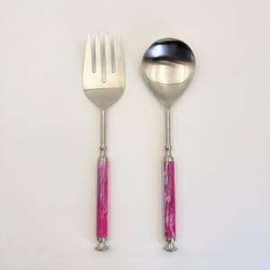 High Quality Metal Decorative Serving Set Stainless Steel Silver Salad <b>Server</b> Set With Resin Handle Kitchenware Spoon Set - Product Image 1