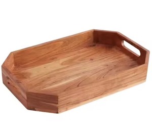 Plateau de service rectangulaire en bois avec poignées en laiton, design minimaliste, fait main, plaque solide, biodégradable, respectueux de l'environnement, pour servir les aliments - Product Image 6