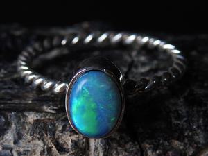 แหวนเงินแท้ 925 ประดับโอปอลออสเตรเลียแบบดับเบิ้ล ตัวเรือนแบบคลาสสิก ขนาด 4.5 US ทำมือ ของขวัญงานแต่งงานสำหรับเธอ - Product Image 1