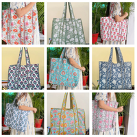 Sac fourre-tout matelassé pour femme, fait main en Inde, imprimé au bloc, pour toutes les saisons, avec fermeture éclair