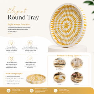 Luxury Mother of Pearl Round Serving <b>Tray</b> | Handmade Decorative Ottoman Arabic Coffee Tea <b>Tray</b> for Home Decor Ramadan Wedding - Product Image 5