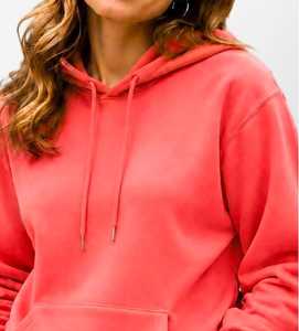 Sudadera con Capucha para Mujer, Color Coral Sólido, Manga Larga, con Bolsillo Tipo Canguro - Product Image 1