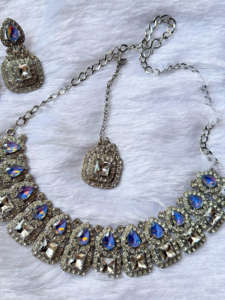 고급 4 피스 인도 웨딩 파티 쥬얼리 세트 아시아 신부 목걸이 귀걸이 크리스탈 스톤 보석 골드 빈티지 골동품 - Product Image 3