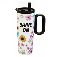 Gobelet isotherme en acier inoxydable 316 de 40 oz grande capacité avec poignée et paille, motifs floraux cerise et designs motivants, vente en gros