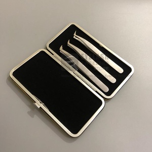 Wholesale Precision Stainless Steel Eyelash Tweezers Set <b>Smooth</b> Tip For Lash Extension <b>Tools</b> Custom Logo - Product Image 3