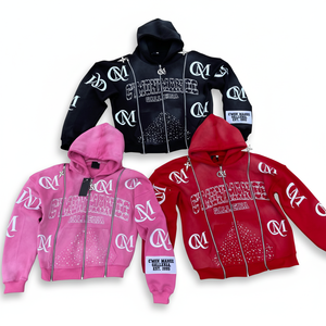 Sudadera con capucha para hombre, estilo urbano, con hombros caídos, vintage, 100% algodón, lavado ácido, con pedrería, en varios colores, con logotipo personalizado. - Product Image 1