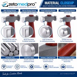 Marteau à embosser large et étroit, grand et petit, 23mm x 12mm, 23mm x 9mm, 23mm x 8mm, 23mm x 6mm ZetomedPro - Product Image 2