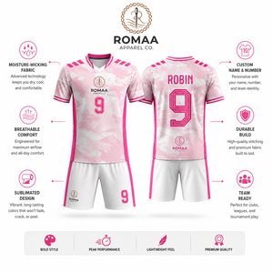 <b>Light</b> Pink White Camouflage Soccer Jersey Shorts Set V <b>Neck</b> Sublimated Custom Uniform Teamwear Adult Unisex Eco-Friendly - Product Image 4