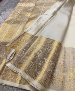 Sari Tradicional Indio de Seda con Borde Dorado para Bodas, Estilo Banarasi para Mujer - Product Image 5