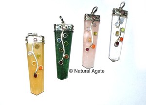 Reiki With Chakra Stone <b>Crystal</b> Quartz Flat Pencil Pendants - Product Image 5