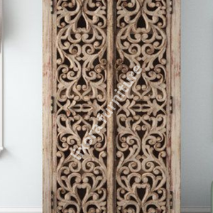 Luxury Handcrafted Solid Wood 2 Door <b>Wardrobe</b> Ornate Filigree Carving Antique Whitewash Finish - Product Image 2