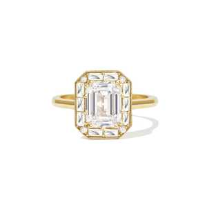 แหวนเพชรทรงเอเมอรัลด์คัทเพาะเลี้ยงในห้องปฏิบัติการ ขายส่ง ทอง 14k 1.97 กะรัต สไตล์อาร์ตเดโค ฝรั่งเศสคัท ทรงบาแกตต์ แบบคลัสเตอร์ ผลิตโดยโรงงาน - Product Image 1