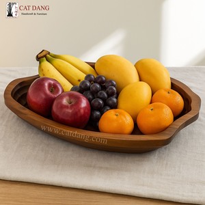 ชามผลไม้ทำด้วยมือแบบไม่สมมาตรทำจากไม้อะคาเซียสีน้ำตาลธรรมชาติ - Product Image 1