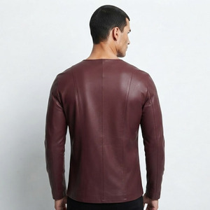 Camiseta de Cuero Genuino Premium para Hombre, Cuello Redondo con Media Cremallera, Manga Larga, Estilo Formal, Ajustada, de Cuero Vacuno Suave - Product Image 2