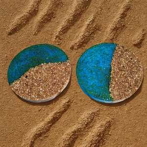 Posavasos de Resina Oceánica, Posavasos para Bebidas con Arena y Conchas, Decoración Costera para el Hogar - Product Image 3