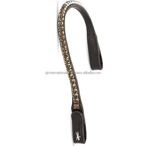 Bandeau de tête de cheval en cuir noir de qualité supérieure, décoratif, fantaisie, avec cristaux, design personnalisé, pour bride anglaise - Product Image 5
