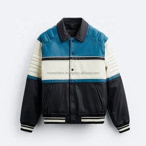 Blouson de moto en cuir véritable pour homme, personnalisé OEM, style vintage, uni, imperméable, respirant, col rond, pour l'extérieur - Product Image 1