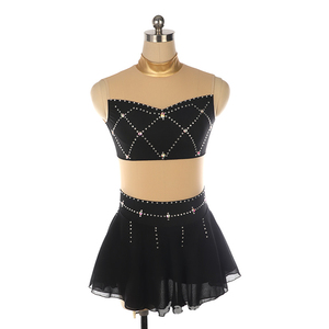 Ensemble d'uniforme de cheerleading noir avec strass, haut en mesh et jupe évasée pour adultes - Product Image 2