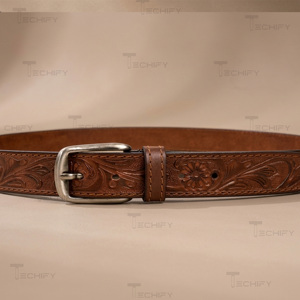 Cinturón de Cuero Vaquero Personalizado al por Mayor, con Grabado Floral Occidental, Cómodo, en Diferentes Colores y Tamaños, para Hombre - Product Image 3