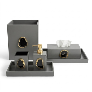Premium Designer Glass Bathroom Set | Soap Dispenser, <b>Toothbrush</b> <b>Holder</b>, Tumbler & Tray | Stylish Luxury Bathroom Accessories - Product Image 1