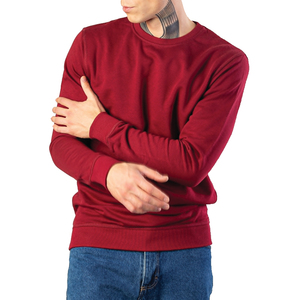 Suéter de Punto para Hombre, Corte Regular, Color Sólido, Cuello Redondo, Informal, para Otoño, 100% Algodón, Manga Larga, Rojo - Product Image 2