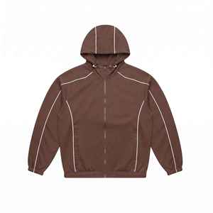 Conjunto Deportivo Unisex con Capucha Marrón, Cierre Completo, Bolsillos Laterales, Color Sólido, Ropa Deportiva Informal para Otoño, Corte Regular - Product Image 2