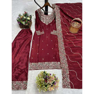 Ensemble Kurti et Dupatta brodés magnifiques pour femmes pour les fêtes - Ensemble de vêtements de fête élégant - Product Image 1