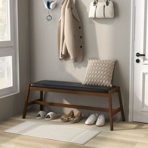 Panca da Pranzo in Legno Massello da 50 Pollici con Seduta Imbottita in Ecopelle per Sala da Pranzo - Product Image 5