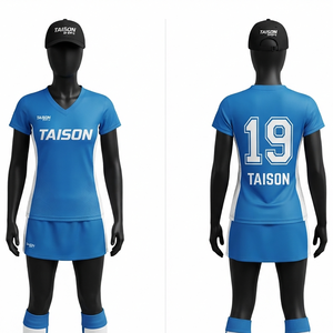 Uniforme de Hockey sobre Césped para Mujer, 160 GSM, Poliéster Interlock Premium, Panel Lateral Azul y Blanco, Logotipo Personalizado por Sublimación, Kit de Equipo - Product Image 1