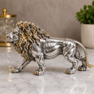 Figura de León en Aleación de Zinc, Bañada en Oro, Escultura Animal, Decoración para el Hogar, Artesanía en Metal Fundido - Product Image 4