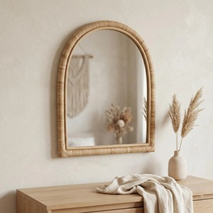 Boho Rattan <b>Table</b> <b>Mirror</b> Handmade Natural Fiber Frame <b>Vanity</b> Styling ideal For Organizing Beauty Space With Aesthetic Look - Product Image 3