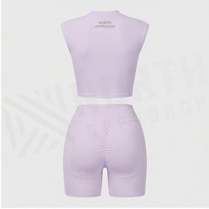 Ensemble de yoga 2 pièces, haut court sans manches, short taille haute, uni, sans couture, vêtements de sport pour femmes, vêtements de sport actifs - Product Image 2