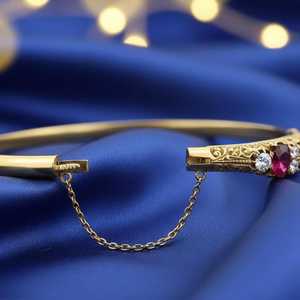 Victorian Red <b>Ruby</b> Bangle 925 Sterling Silver 14K Gold Plated Handmade Antique Luxury Jewelry Gift For Her - Product Image 2