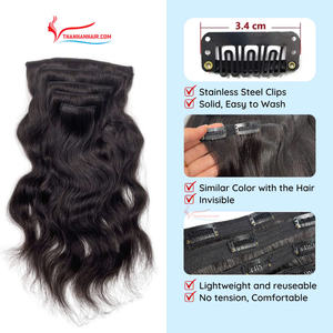 Extensiones de Cabello Natural Negro de Alta Calidad, Super Sedosas, Onduladas, 1 Juego de 3-5-7-9 Piezas, Sin Caída, Sin Enredos - Product Image 5