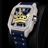 Reloj Cronógrafo de Lujo con Esfera Azul, Mecánico, de Acero Inoxidable, Cristal de Zafiro, con Incrustaciones de Piedras, Caja Cuadrada, para Hombre, a la Moda