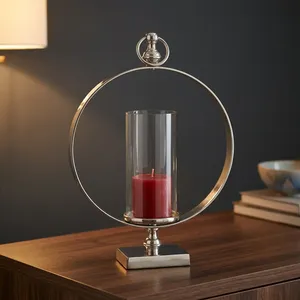 Circular Stainless Steel Lantern With Glass Cylinder <b>Red</b> <b>Candle</b> Home Decoration Heat Resistant - Product Image 3