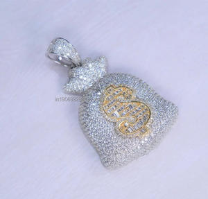 จี้เงินแท้ 925 ชุบโรเดียม รูปถุงเงินประดับเพชรโมอิสซาไนต์ สไตล์ฮิปฮอป สำหรับทุกเพศ เหมาะสำหรับเป็นของขวัญวันครบรอบ - Product Image 1