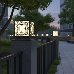 Lámpara de Pilar LED Geométrica de Lujo, Farol de Acero Negro de 8 Pulgadas para Exteriores, Lámpara de Columna de Entrada con Luz Blanca Cálida de 220V - Product Image 3