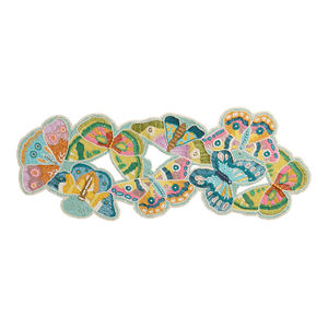 Floral Embroidered Table Runner <b>Blue</b> Green Cotton Bohemian Home Decor Washable - Product Image 3