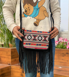 Nouveau fait à la main Offre Spéciale Jacquard daim cuir frange sac à bandoulière multi-usage nouveau Design Vintage sac à bandoulière pas cher taux produit en vrac - Product Image 4