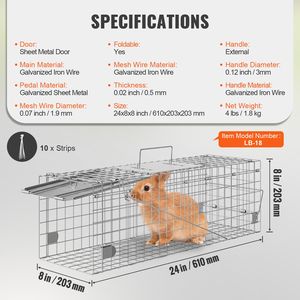 Trampa Plegable de Hierro Galvanizado de 24" x 8" x 8" para Gatos y Conejos, Trampa Humana para Animales Vivos con Asa Plegable - Product Image 3