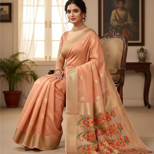 Sari Korra Tejido a Mano con Borde Paithani Zari |   Colección Étnica Festiva y para Fiestas a Precio de Mayoreo - Product Image 2