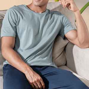 <b>Men's</b> Light Color Short Sleeve O-Neck T-Shirt Regular Fit Casual Jersey Cotton Solid Color Breathable Knitted Top - Product Image 6