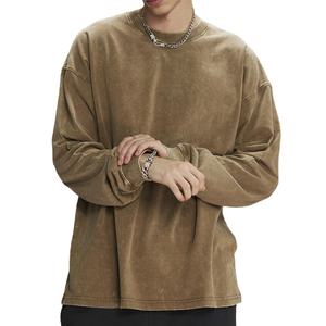 Sweat-shirt à col rond pour homme, grande taille, 100% coton, motif uni, lavage à l'acide, anti-rétrécissement, tissu jersey unique, imperméable - Product Image 1