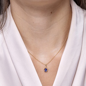 Luxury 3.08G 18K Pure <b>Gold</b> 0.6Carat Tanzanite & 0.03 Ct Diamond Loop <b>Pendant</b> Dainty Minimalist Tear Drop Shape <b>Pendant</b> Necklace - Product Image 4