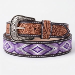 Cinturón de Cuero Genuino Hecho a Mano, Estilo Western Vintage, Hebilla de Aleación, Bordado Floral, Patrón Sólido, 38mm de Ancho, Duradero - Product Image 4