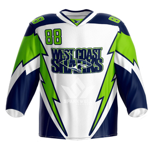 Maillot de hockey sur glace pour homme, blanc, bleu, rouge, col en V, manches longues, maille sublimée, évacuation de l'humidité, uniforme d'équipe, numéro 88 - Product Image 6